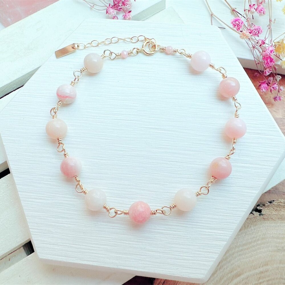 14k Gold-Filled Pink Opal Gold Bracelet | Handmade in British Columbia